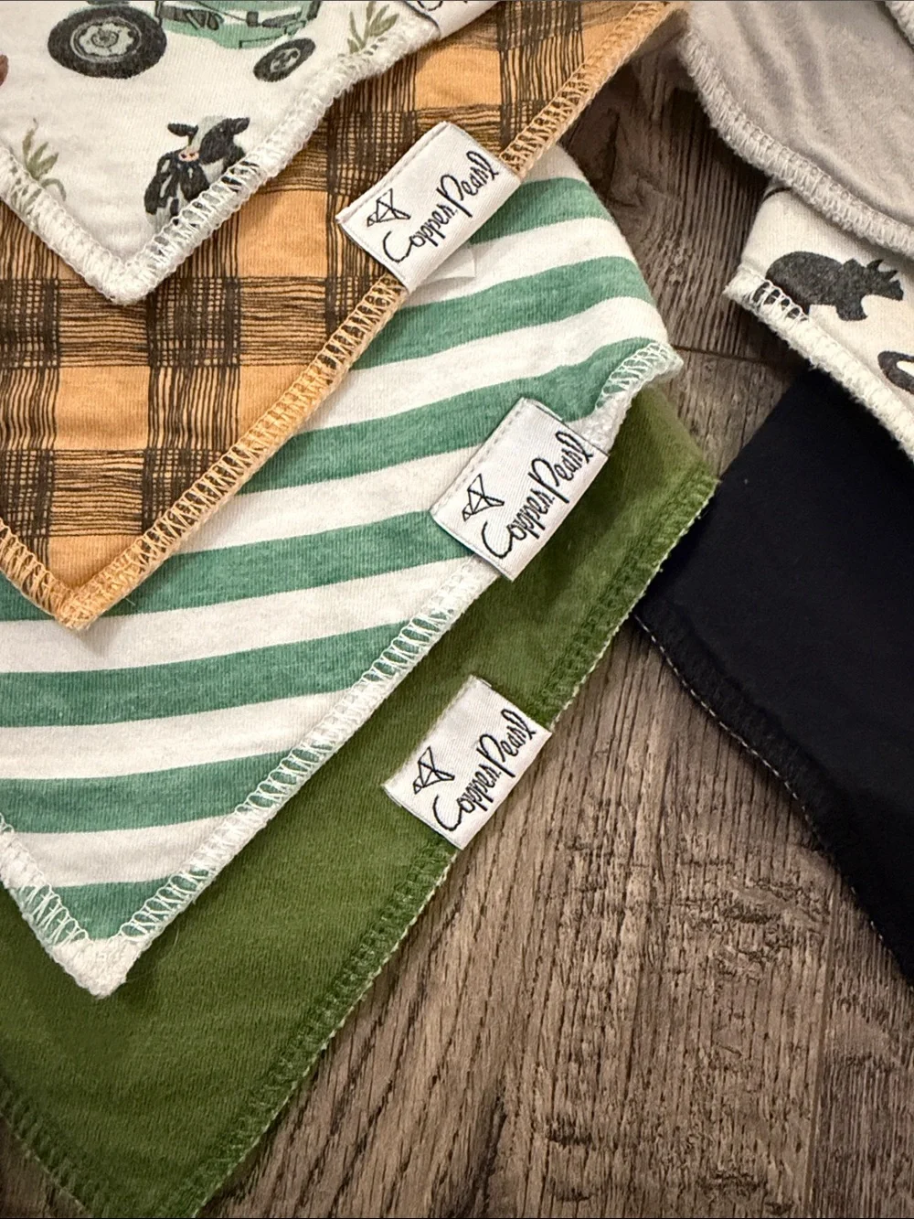 Copper pearlOrganic Cotton Baby Bandana Bibs Pack - Green, Yellow, Black & Cream